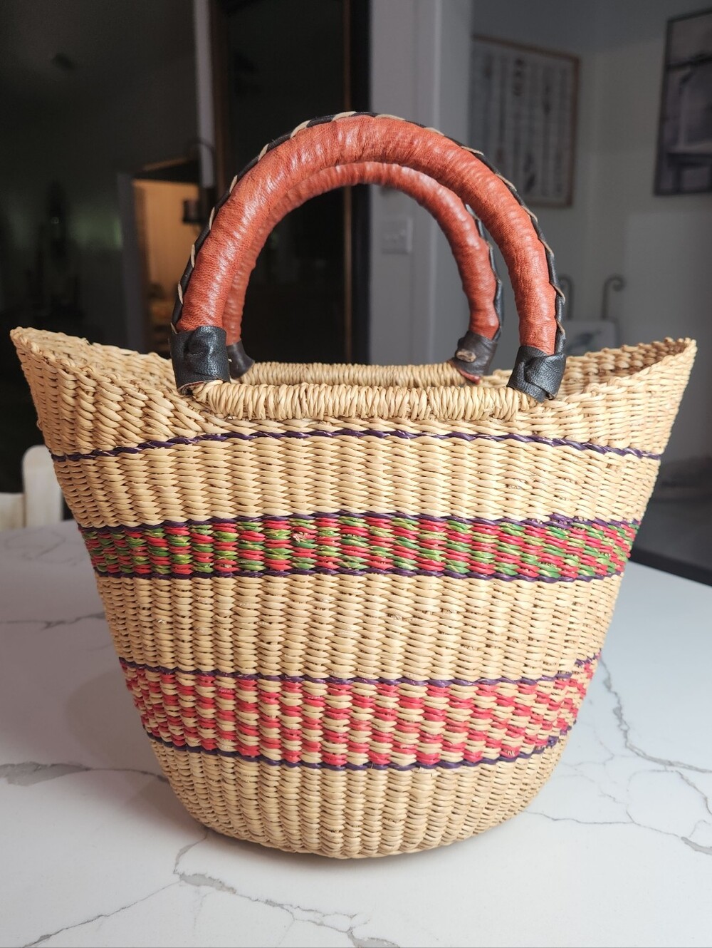 Artisan Woven Straw Tote U-Shopper Purse Summer Beach Bag